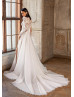 Beaded Ivory Lace Organza Slit Dreamy Wedding Dress